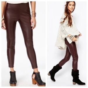 Free People Faux Leather Slim Fit Pants Burgundy